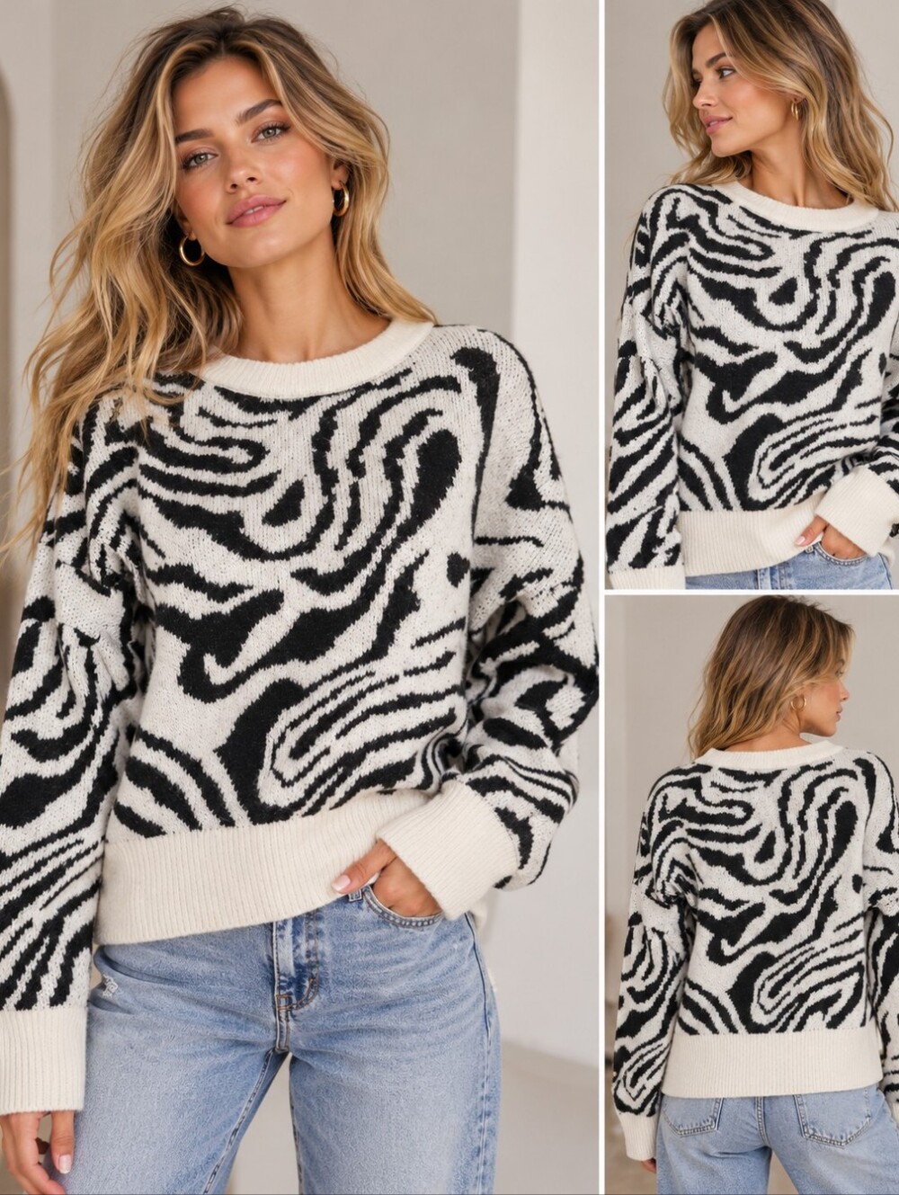 Industry Monochrome Zebra Pattern Sweater